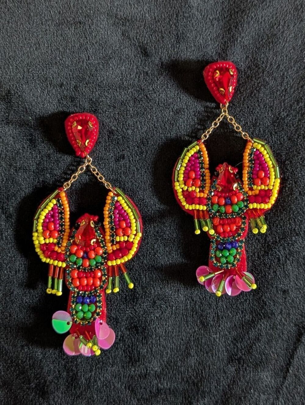 Lobster Beaded Dangle Earrings Summer Boho Vacation Resort